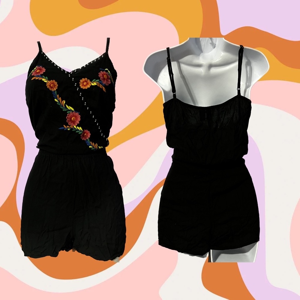 Fun & flirt black embroidered romper size XS
